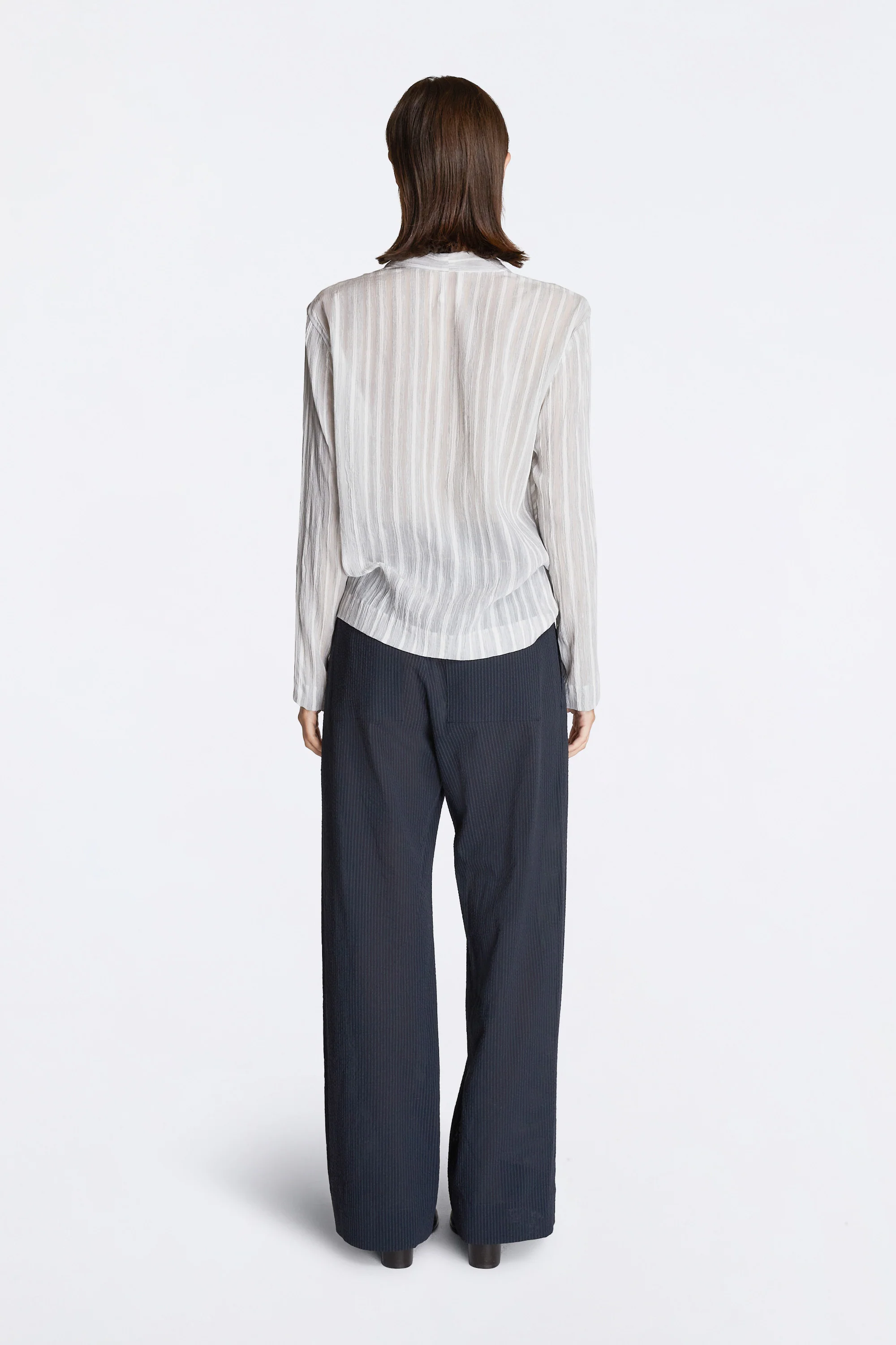 Nam Ou River Trip Pants Silk Seer Sucker Striped Lao Navy - Image 6